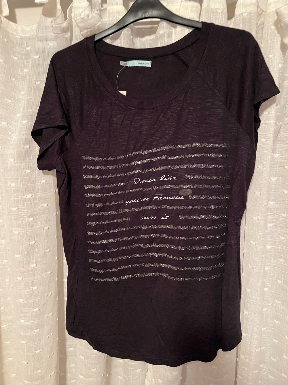 Maurices Black Short-Sleeve Graphic Tee with Silver Stripes